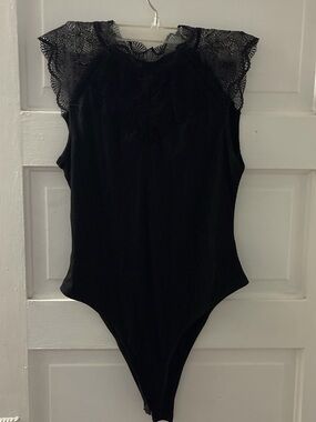 Elegant Black Lace-Trim Bodysuit for Women